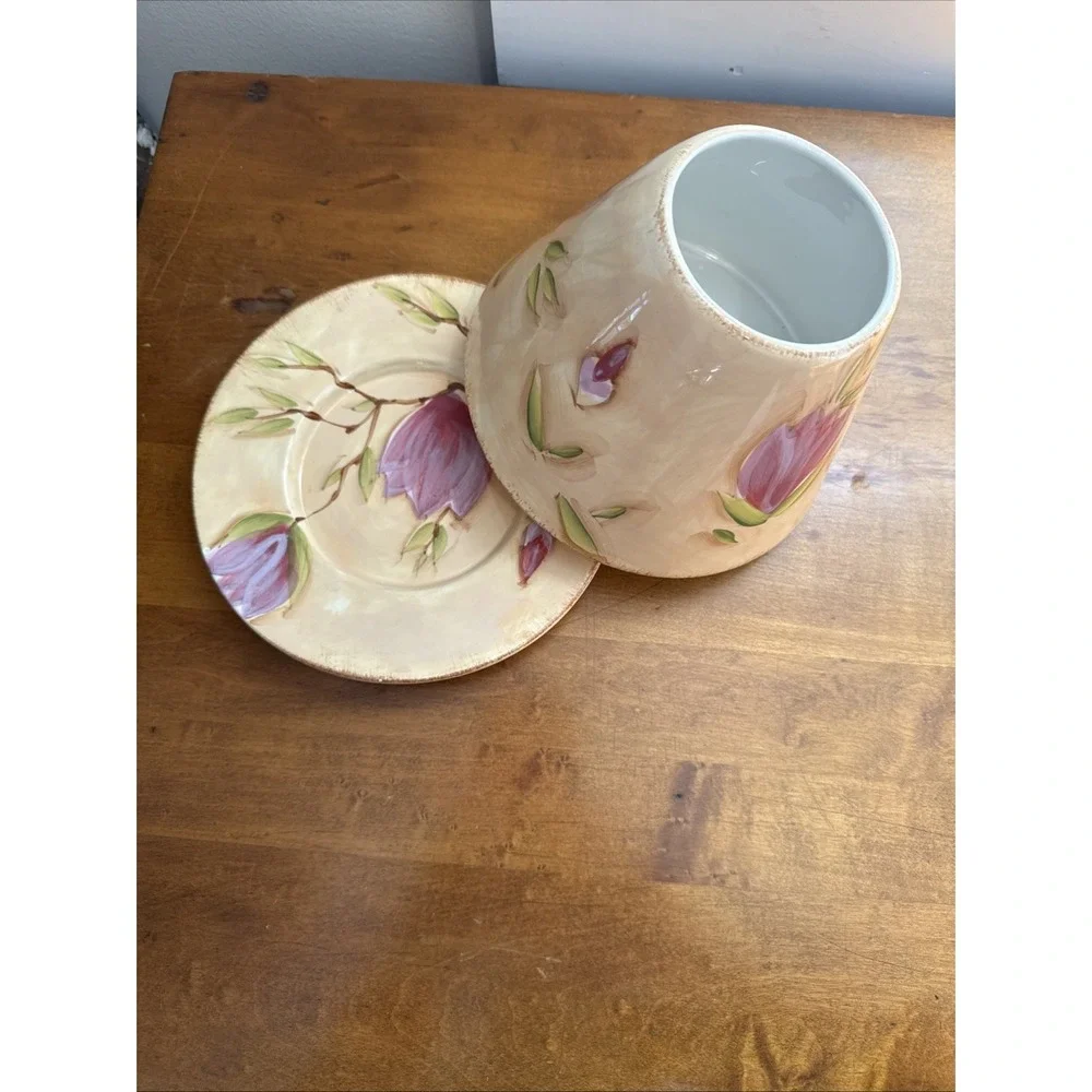 VTG Yankee Candle Spring  Floral Tulip Ceramic Candle Shade Topper & Plate Set